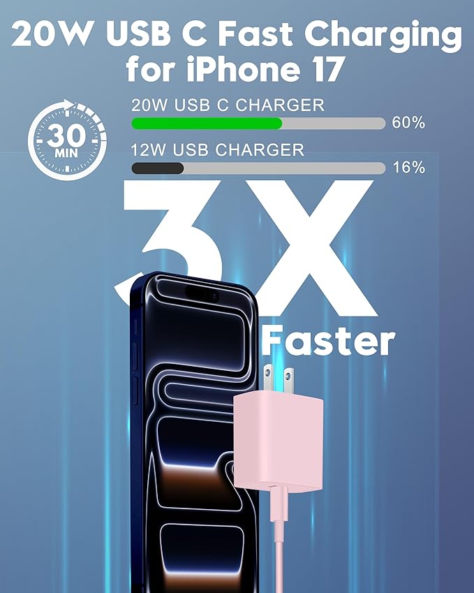 iPhone 17e/17/16e/16 Charger Fast Charging, 2Pack 20W USB C Wall Charger Block Cube with 6FT USB C Cable Cord for iPhone 17e/17/17 Pro Max/Air/16e/16/15 Pro Max/Plus, iPad Pro 13/12.9/11 inch, AirPods