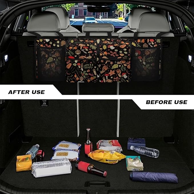 Mushroom Trunk Organizer for Car, Trucks, SUV, Space-Saving Back Seat Car Organizer Adjustable Car Back Seat Organizer with 4 Pockets, Car Organizers Storage Bag