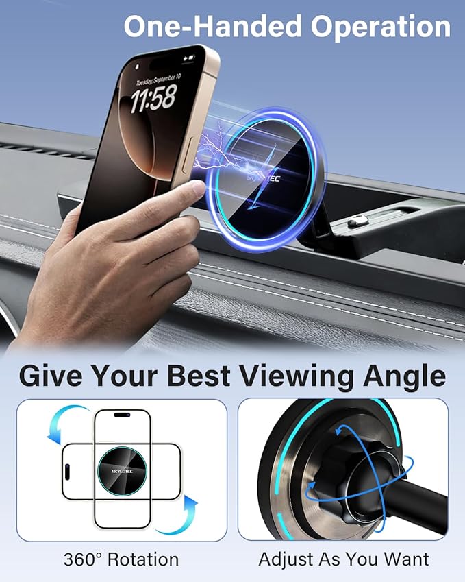 Phone Holder for Jeep Wrangler JL 4XE 2021 2022 2023 Accessories Car Magnetic Phone Mount Compatible with MagSafe, Strong Magnets Fast Wireless Charger Dashboard Mount Dash Tray(Not Fit 4X4/Gladiator)