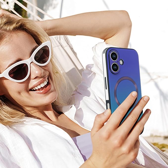 Guppy Compatible with iPhone 17 Magnetic Case, with Full Camera Lens Protector [Compatible with MagSafe] Scratch Resistant Gradient Glass Back Cover Phone Case-Purple
