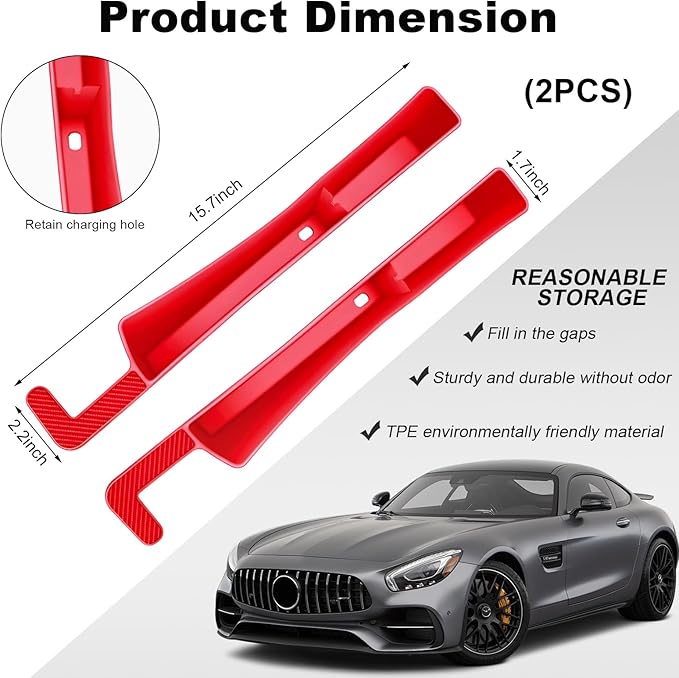 KVAEY 2PCS Car Seat Gap Filler, Automotive Seat Organizer Fill The Gap Between Seat and Console, Universal Car Gap Seat Storage for Phone Wallets and Keys, Car Accessories (Red)
