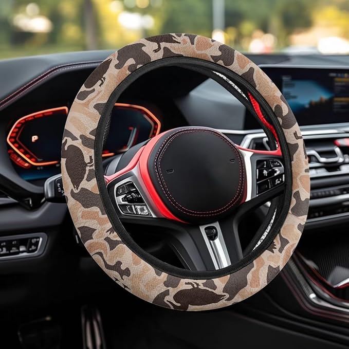 SEANATIVE Duck Camo Hunting Auto Steering Wheel Cover Auto Interior Protector Accessiores,Non-Slip Universal fit 15 inch, for Van Car Sedan SUV