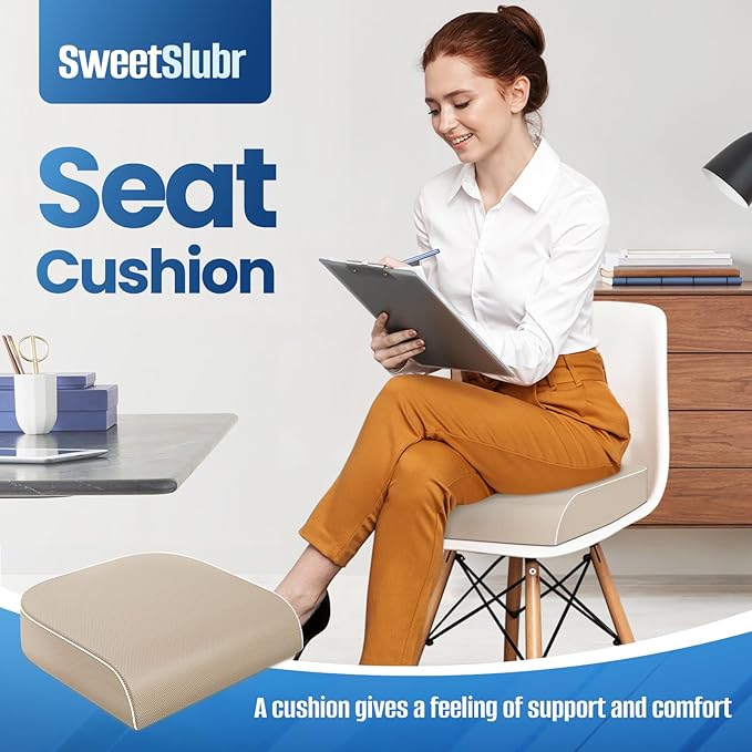 Seat Cushion for Tailbone Pain Relief, Office Chair Cushion, Memory Foam Large Chair Cushion with Non-Slip Cover for Soft Support at Office Chair, Car Seat, Airplane Beige/2X-Large