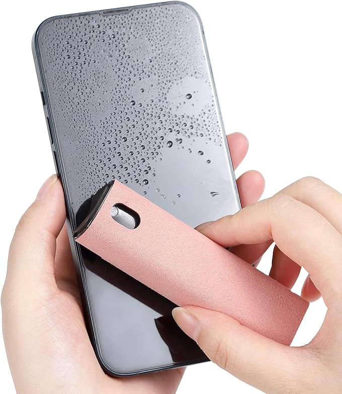 Screen Cleaner, Touch Screen Mist Cleaner, Cell Phone, Laptop and Tablet Screen, 3-in-1 Spray and Microfiber Cloth, Refillable with Water, Alcohol, Sanitizer (Pink -0.35oz)