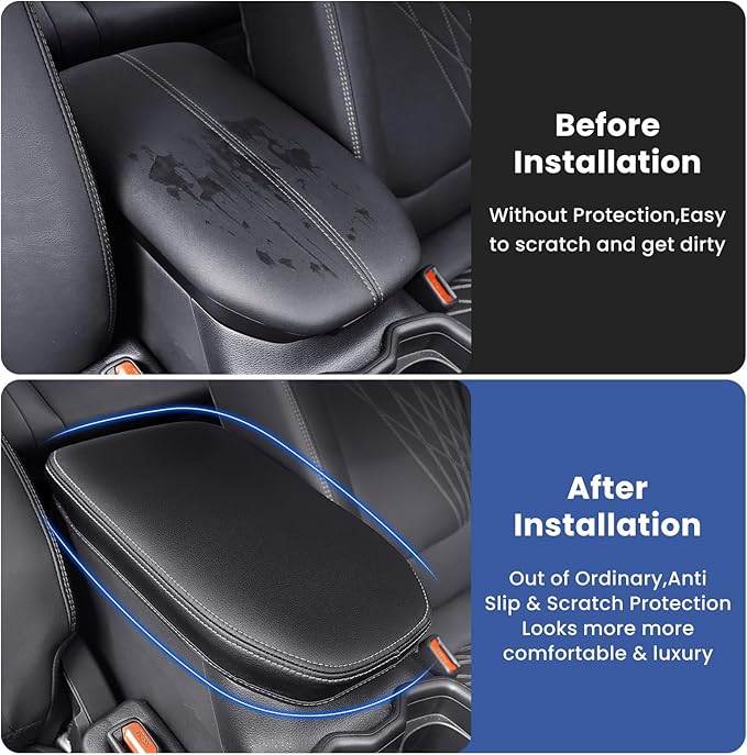 Center Console Cover for Toyota RAV4 2019-2025, Upgraded PU Leather Armrest Cover for RAV4 Adventure/Hybrid/XLE/LE/Limited/TRD Off-Road/Premium/XLE Premium (Gray Stitching)