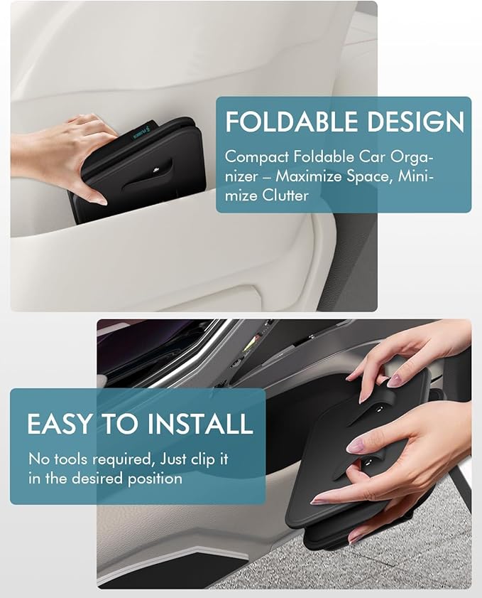 FLORICH Upgrade Car Door Organizer, Small Leather Foldable Hanging Organizer and Trash Can 2-in-1, Multi-Function Mini Storage Box Garbage Can for Car Back Seats and Side Door-2Pack