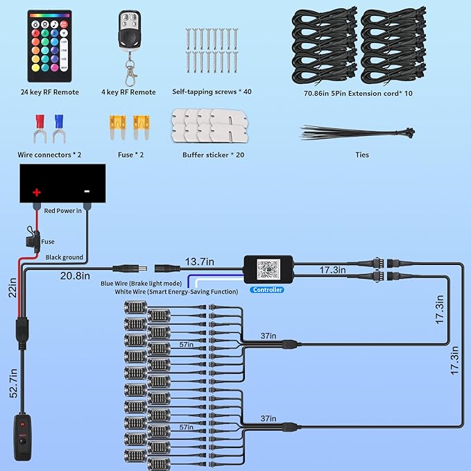 20Pods Full Angle RGB LED Rock Lights Full Kit for Trucks Pickup Dually Truck Off-Road, 600Chip Waterproof Multicolor Underglow Light with APP/RF Remote, Pre Wired 12V Underbody Accent Light Dual Zone