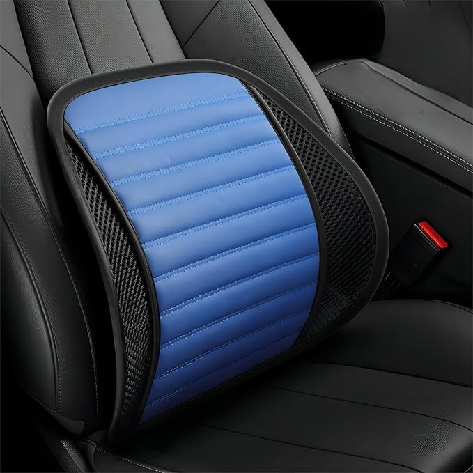 Premium Car Interior Back Support - Versatile Lumbar Cushion for Driver Seat with Breathable Fabric and Adjustable Strap. (2, Blue)