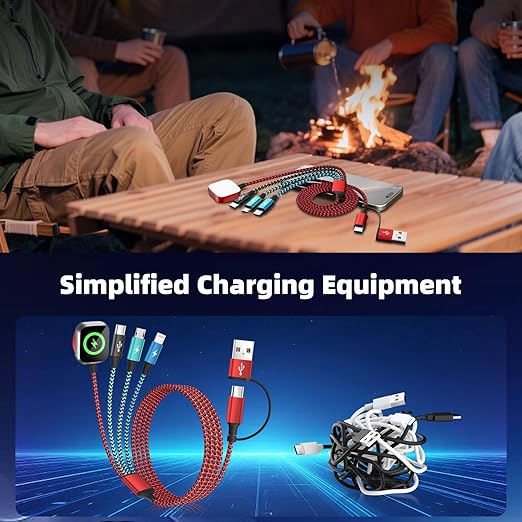 Travel Essentials 4in2 Multi Charging Cable for iPhone Watch Charger,USB A/C to Type C/iWatch Charger/IP/Micro,Travel Chargers for Multiple Device Compatible with iWatch Series&Phone 17-12/Android 5FT