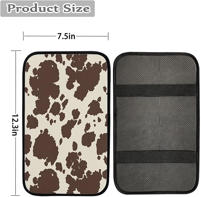 Dreaweet Brown Cow Print Auto Center Console Pad, Breathable Car Armrest Seat Box Cover Protector Universal Fit Cushion for Most Cars
