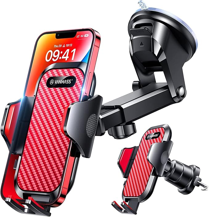 VANMASS Phone Holders for Your Car 2026 Ultimate Phone Mount Military-Grade Windshield Dashboard Vent【Newest Best Strongest】 Cell Phone Car Mount for iPhone 16 Pro Max 15 Samsung Android,Red