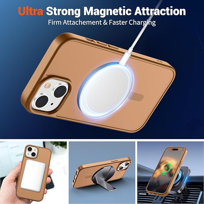 SUPFINE Magnetic for iPhone 15 Case (Compatible with MagSafe) (Military Grade Drop Protection) Translucent Matte Shockproof with Anti-Fingerprint Phone Case,Brown