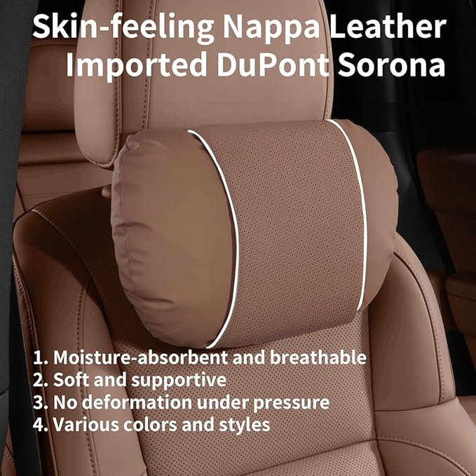2 Pcs Car Headrest Neck Pillow for Driving,Premium Skin-Feeling Napa Leather Soft and Comfortable Headrest,Two Gears of Height Adjustment Car Seat Headrest Pillow Car Interior Accessories
