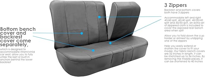 FH Group PU002-1010 Classic Exquisite Leather Bench Seat Covers, Split Bench, Solid Grey Color- Fit Most Car, Truck, SUV, or Van