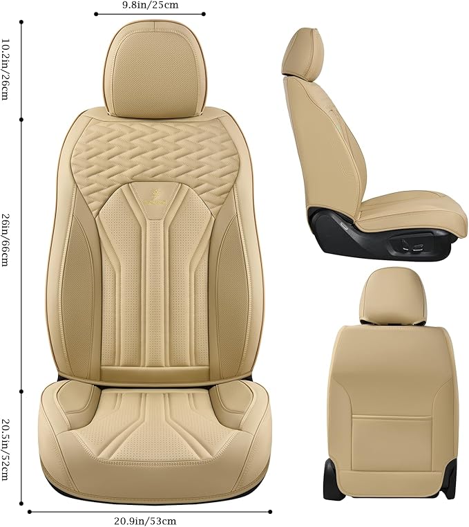 FLORICH Seat Covers for Cars, Waterproof Seat Covers, Leather Car Seat Covers 2 Pack, Universal Seat Cushion Protector for Most Cars Trucks SUV-Beige