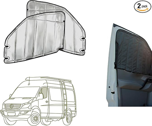 VanEssential Insulated Reflective Blackout Magnetic Window Covers Designed for Mercedes-Benz VS30 (Van Years 2019 to Current), Front Door (Pair), Charcoal Gray Reflective