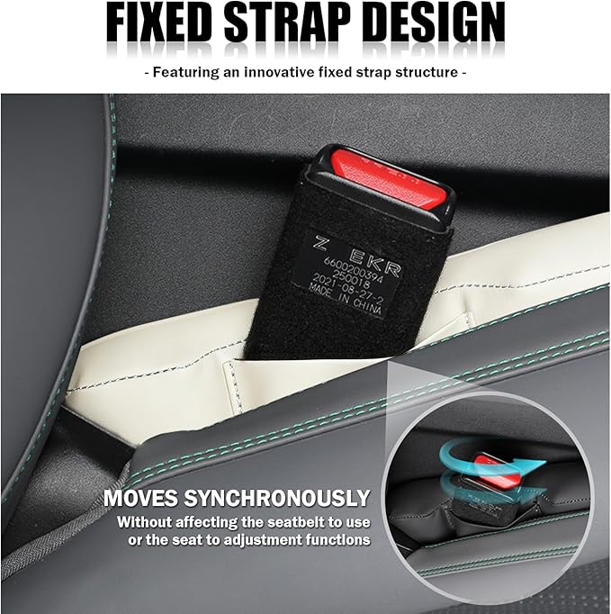 2026 New Car Seat Gap Filler 2 Pack,Leather Seat Gap Filler Strip with Fix Strap to Avoid Items from Falling,Universal Car Seats Gaps Plug Cars Interior Accessories (Off-White)