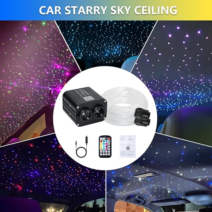 Starlight Headliner Kit,Twinkle + Music Sync Dual Color Fiber Optic Star Ceiling Lights with APP Remote Control, RGBW Star Lights for Car/Home Ceiling Decor, 1200pcs 9.8ft