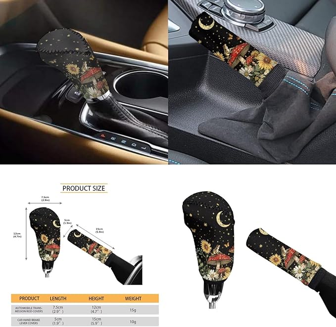 Sky Mushroom Picture 6pcs Car Steering Wheel Cover Set for Men Women Auto Interior Accessories Cup Coaster Cars Handbrake Cover Universal Fit Truck Van SUV