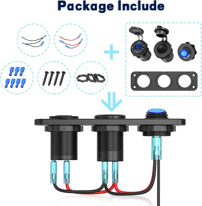 12V USB Panel Cigarette Lighter Socket with Rocker Switch: Qidoe Multiport 58W 12Volt USB Outlet with LED Voltmeter 150W Cigarette Lighter Splitter 12V Plug DC Outlet 3 in 1 Panel for Marine RV Truck