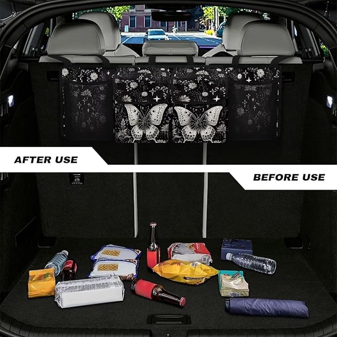 Stars Butterfly Trunk Hanging Storage Bag Floral Flowers Car Storage Organizer for SUVs & Sedans Trunk Organizer Car Women