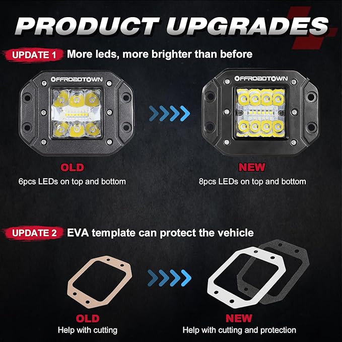 Flush Mount LED Pods, OFFROADTOWN 2pcs 5'' 78W Driving Light Work Lights Flush LED Light Bar Super Bright Fog Off Road Lights for Truck UTV ATV SUV Boat 4x4 Car