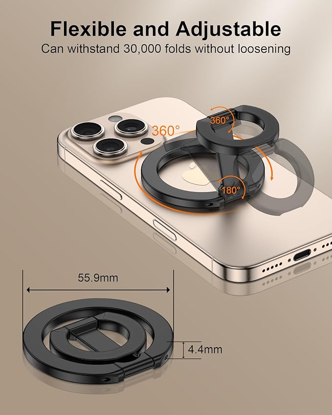 MagSafe Phone Grip Holder Dual-Sided Magnetic Finger Ring Adjustable Kickstand Loop for iPhone 17/16 Pro Max/15 Plus/14 Pro/13 Mini/12, Samsung, Magnet Phone Stand Grip Compatible with Mag Car Mounts