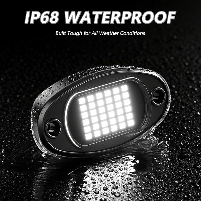 GSRECY Rock Lights Ultra Bright LED Neon Underglow Lights Waterproof for Trucks Pickup SUV UTV ATV RZR Car Boats Motorcycle (White, 4 Pods)