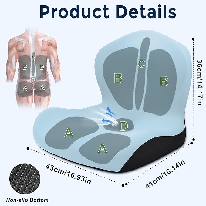 Seat Cushion, Office Chair Cushion, L-Shaped Ergonomic Car Seat Cushions, Memory Foam Chair Cushion, Lumbar Support Pillow for Wheelchair, Car, Home, Office, Desk, Blue