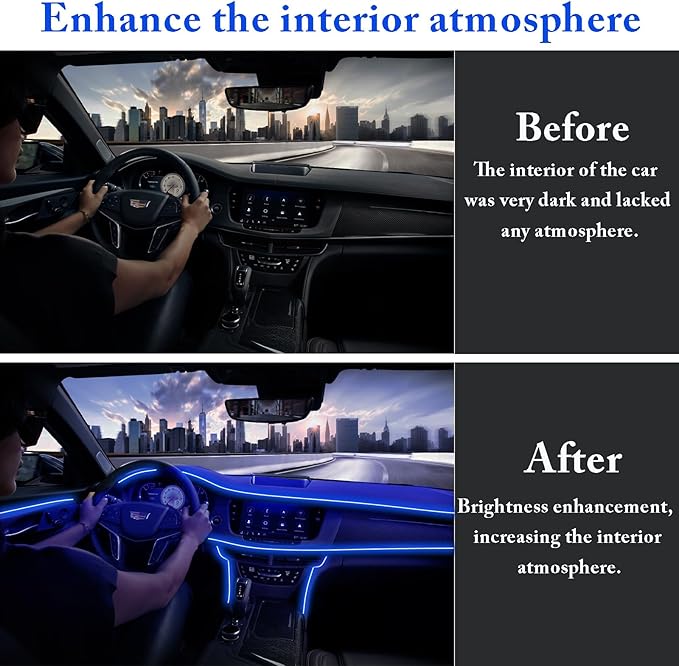 RGB LED Fiber Optic Car Interior Lights, APP Controlled Ambient Lighting Kit 236in, Music Sync, Dimmable, Timer Function, 5-in-1 Optical Fiber Ambient Light for Car Decoration, Universal Fit