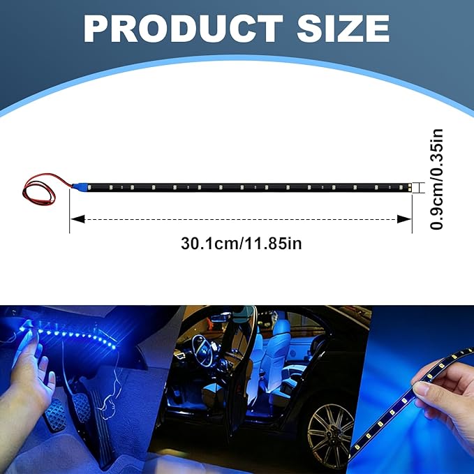 6 PCS 15 LED Strip Underbody Light, 1Ft 12V Waterproof Car Led Interior Exterior Strip Light with 6 Inch Wire, Waterproof Car Underglow Lights Motorcycles Golf Cart Boat Decoration (Blue)