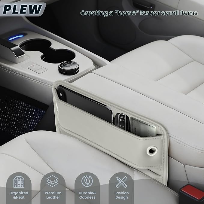 2-Pack Car Seat Gap Filler Organizer - Upgraded Anti-Slip Strap Design - Premium Leather Side Console Pocket - Prevent Phone Falling - Universal Fit Car Essentials for SUV, Truck & Sedan,Beige