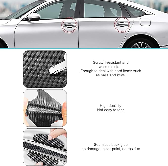 MLY 8 PCS Car Door Handle Protector, Carbon Fiber 3D Traceless Door Scratch Protector, Anti-Scratch Handle Bowl Covers Sticker, Universal for Most Vehicles (Black)