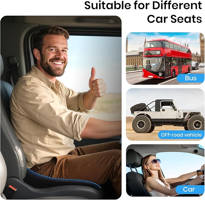 Benazcap Car Seat Cushion - Memory Foam Car Seat Pad - Sciatica & Lower Back Pain Relief - Car Seat Cushions for Driving - Road Trip Essentials for Drivers-Blue