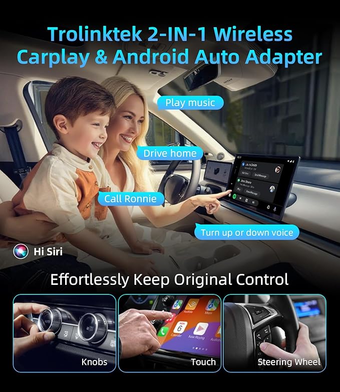 Mini Wireless Carplay Adapter for Apple iPhone, Converts Wired to Wireless Car Play Adapter, CarPlay Dongle Stick for Car(2015+), USB & Type-C Plug & Play for iPhone iOS 10+ Android 11+