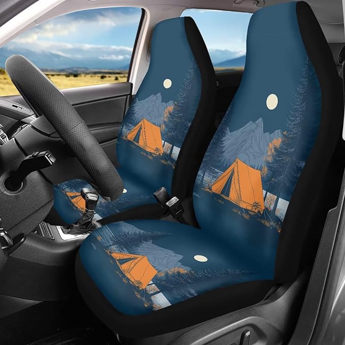 BIGCARJOB Quiet Night Car Seat Covers Set for Front Only Car Interior Accessories Cute Seat Protector for Cars Saddle Blanket Fit Most Vehicle Cars Sedan
