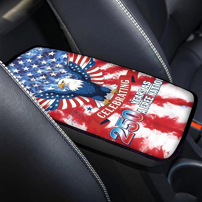 Dreaweet Patriotic Eagle Arm Rest Cover for Car 250th Anniversary Center Console Cover Pad Soft Scratch-Proof Universal Armrest Cover for SUV Truck Sedan