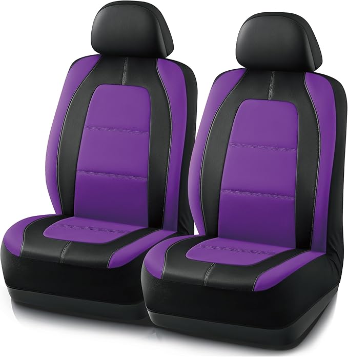 Road Comforts Car Seat Cover, Leather Car Seat Covers, Front Low Back Sport Seat Covers, Airbag Compatible, Universal Fits for Most Cars (Purple)