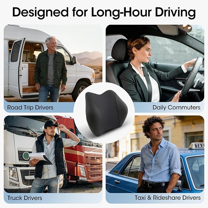 Lumbar Support Pillow for Car Seat – High-Density Memory Foam, Provides Comfort for Long Drivers, Relieves Lower Back Discomfort, Adjustable Strap Stays Put, Fits Most Cars, SUVs & Trucks (Black)