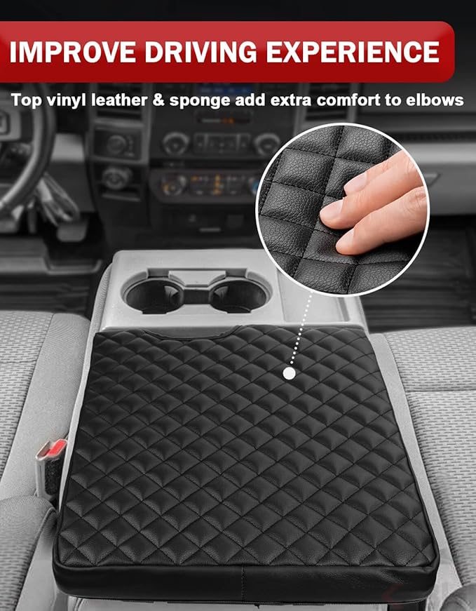 KBH Center Console Armrest Cover for 2015-2025 F150, 2017-2025 F250 F350 F450 F550, with 40/20/40 Jump Seat, Vinyl Leather, Anti-Scratch, Black