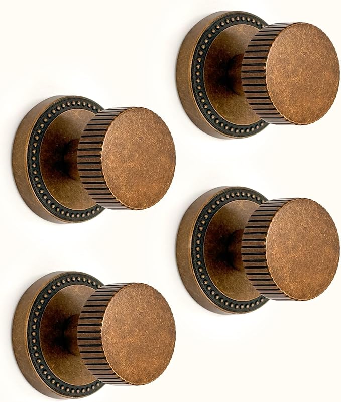 Asidrama 4 Pack Antique Brass Passage Door Knobs with Lock, Vintage Door Handles with Antique Brass Door Knobs Interior for Bedroom or Bathroom, Heavy Duty Door Lever for Left Right Sided Doors