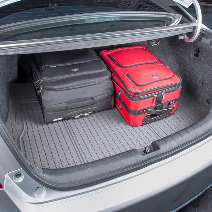 Motor Trend FlexTough Gray Floor Mats for Cars & Cargo Mat Full Set - All Weather Front & Rear Rubber Automotive Floors Mats & Cargo Liner for SUV, Car, & Van - Interior Trunk Mat & Floor Cover