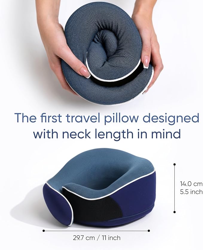Proglobe Orthopedic Neck Pillow Travel Neck Pillows for Airplanes, Memory Foam Kit, Updated Resting Material, Airplane Travel Set with 3D Contoured Eye Masks, Earplugs, and Luxury Mesh Bag (Blue)