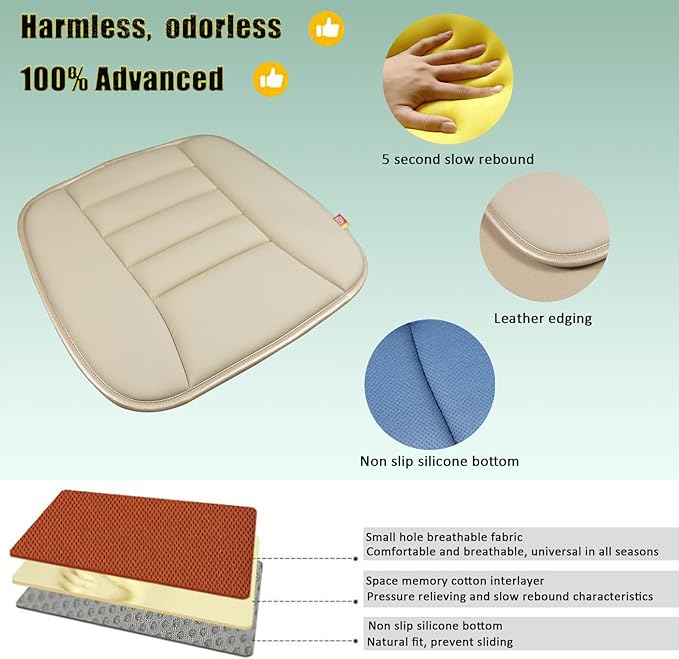 Car Seat Cushion Pad for Driving, Chair Cushion for Office/Truck with Memory Foam, Seat Cushion Comfortable and Durable, Khaki