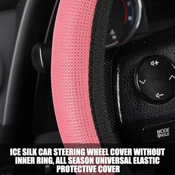 Car Steering Wheel Cover, Ice Silk Elastic Anti Slip Vehicle Protector, Breathable Easy Carry Automotive Interior Protective Wrap Accessories, Universal for SUV, Sedan, Truck (Pink)