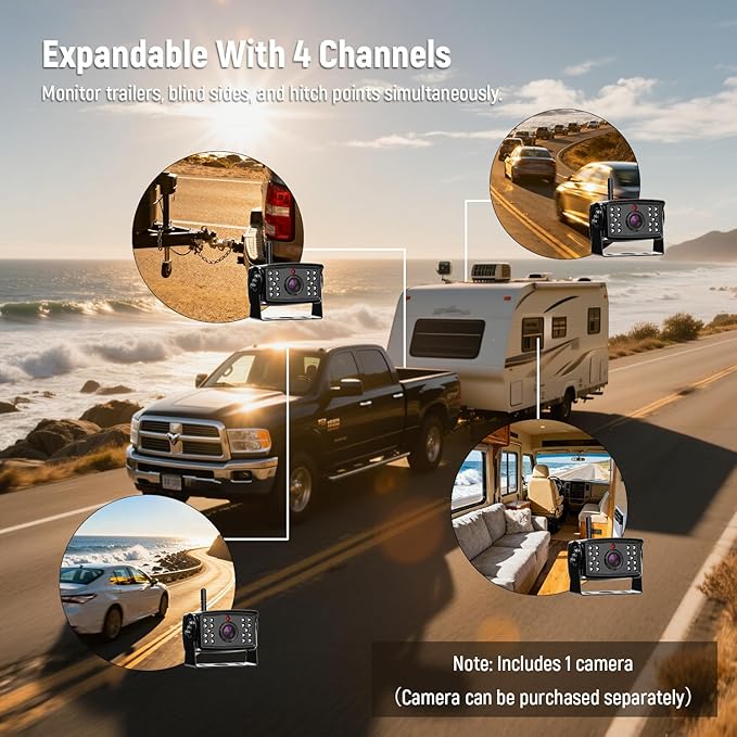 Wireless Backup Camera for Truck 7'' 1080P HD Monitor with DVR, BSD Alert RV Backup Camera System 18 LED IR Night Vision Reverse Camera Support 4 Cameras Rear View Camera for Car,Trailers, 5th Wheels