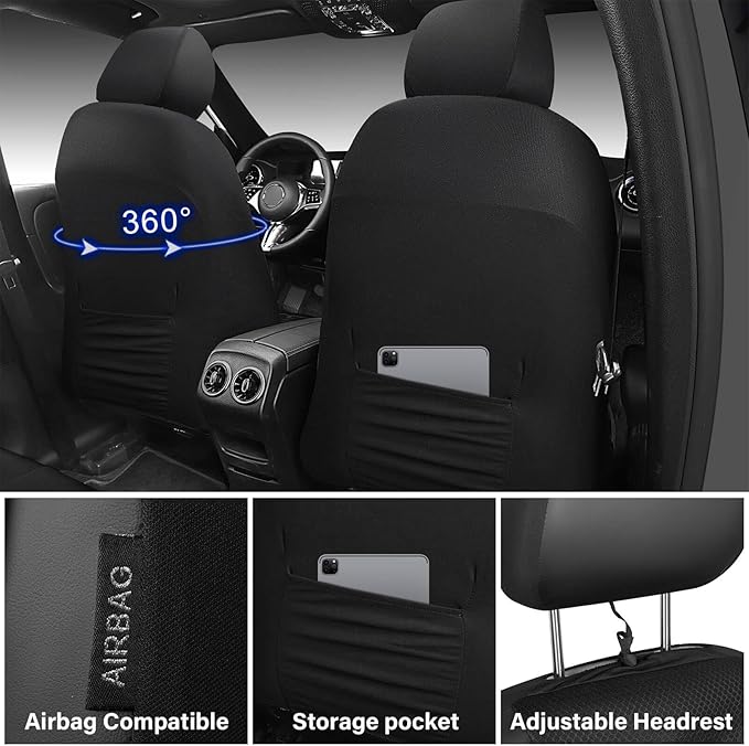 CAR PASS 3D Foam Mesh Leather Car Seat Covers Front Seats, Breathable Front Seat Cover for Cars, Comfortable Universal Fit for SUV Truck Sedan Automotive Anti-Slip Airbag Compatible, Black and Blue