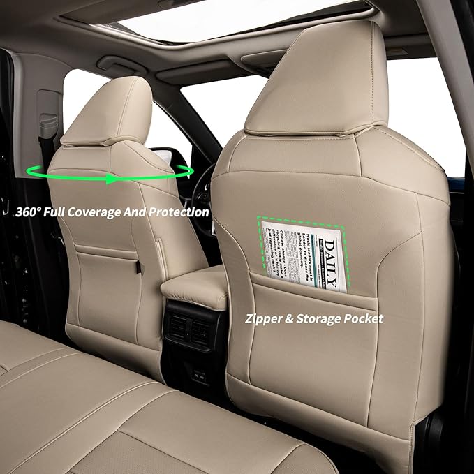 coverdream Rav4 Seat Covers Custom Fit for 2019-2025 Toyota Rav4 Hybrid(LE,XLE,XLE Premium,Limited) SUV,Fully Covered,Luxury Waterproof Leather Car Seat Protector(Full Set,Beige)