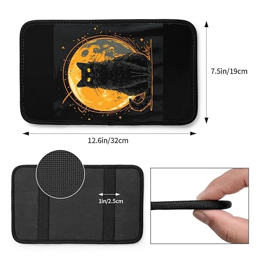 Black Cat Yellow Eyes Car Auto Armrest Cushion Cover Accessories Center Console Seat Box Pad Protector Universal Decoration for Most Vehicle SUV Truck