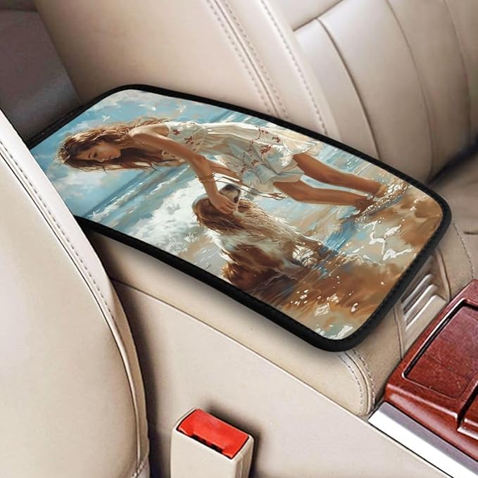 Custom Car Center Console Cover Personalized Auto Armrest Cushion Pad Add Your Image Text Logo Waterproof Non-Slip Neoprene Protector Car Decor Accessories for SUV Vehicle Sedan Truck